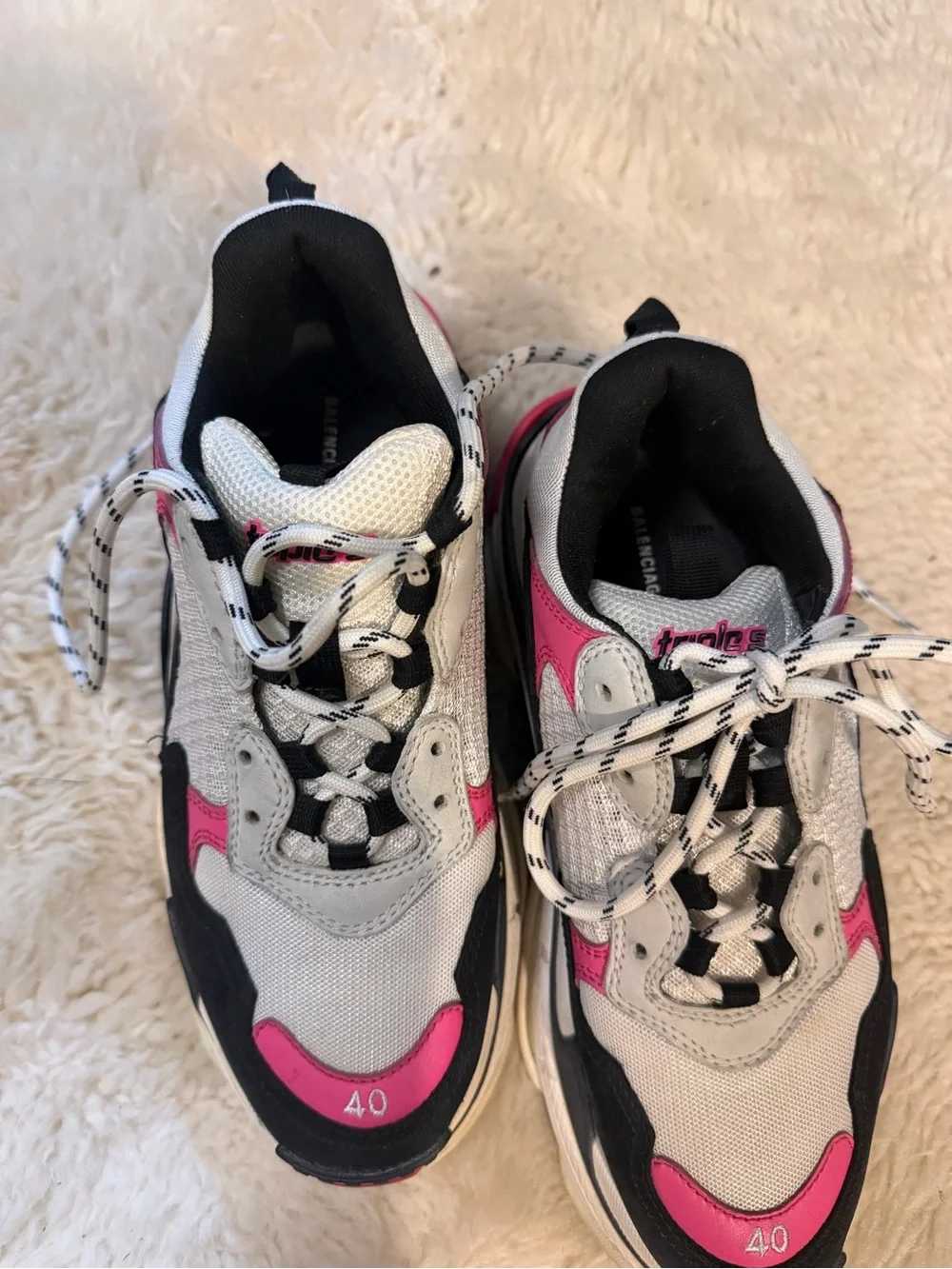 Balenciaga White Pink Black Triple S Sneakers
